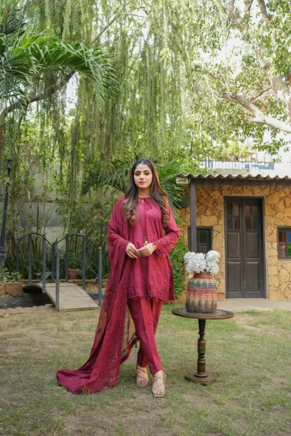 ANJUM Lawn chikankari embroidery with Lace & Tassels with Embroidered Chiffon Dupatta Eid Luxury Collection
