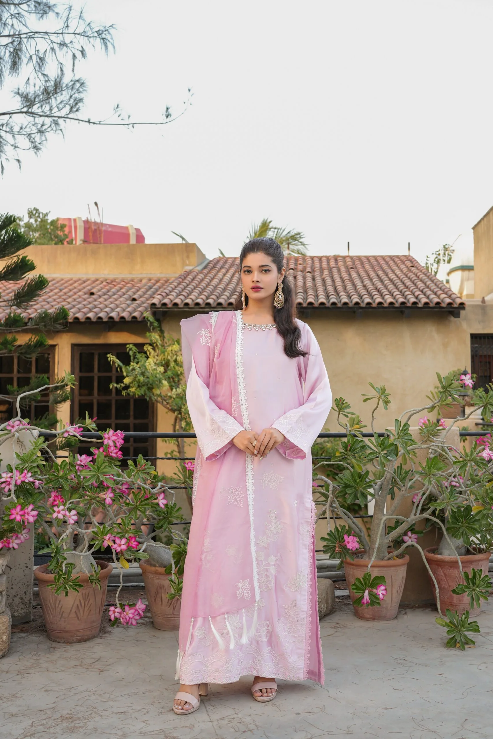 GUL-E-NOOR Italian Silk with Hand-made Neckline with Sheer Lace & Tassels Dupatta Eid Luxury Collection 1